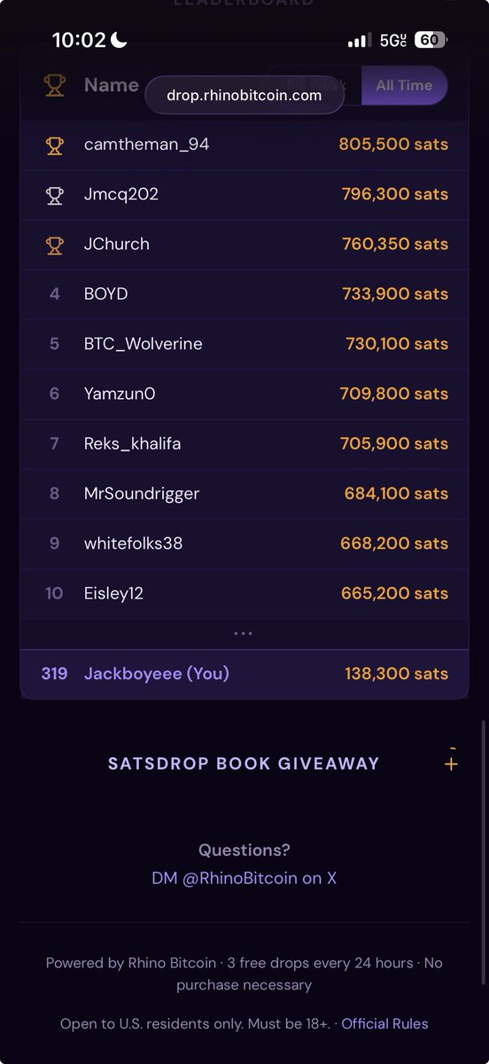 Jackboyeee's tweet photo. @RhinoBitcoin @RhinoBitcoin thanks for giving me a daily irl quest to complete https://t.co/fUFIuQm5f7
