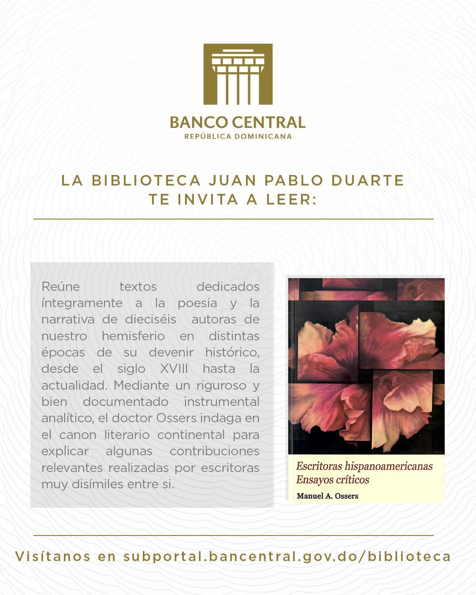 BancoCentralRD's tweet photo. #CulturaBCRD
Accede a esta lectura recomendada de la Biblioteca Juan Pablo Duarte. Consulta el enlace para más información. https://t.co/DBxSvFtcOd https://t.co/SsBjawQdQ3
