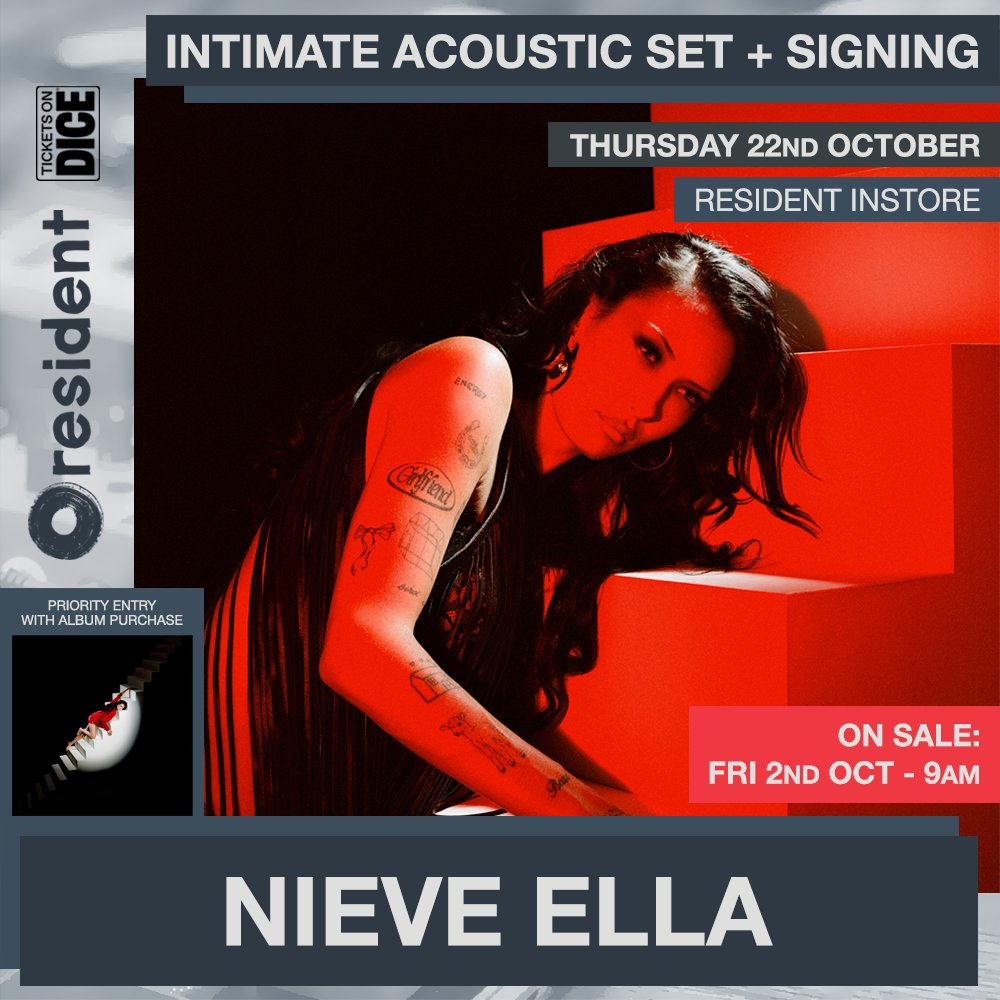 residentmusic's tweet photo. The long-awaited debut album from @nieveella - packed with hot riffs &amp; sultry vocals - is inbound! To celebrate, she's popping in for an intimate acoustic set♥️

On sale Friday, set a reminder now: https://t.co/vr2DiZUgI9 https://t.co/yKc0LrSBcC