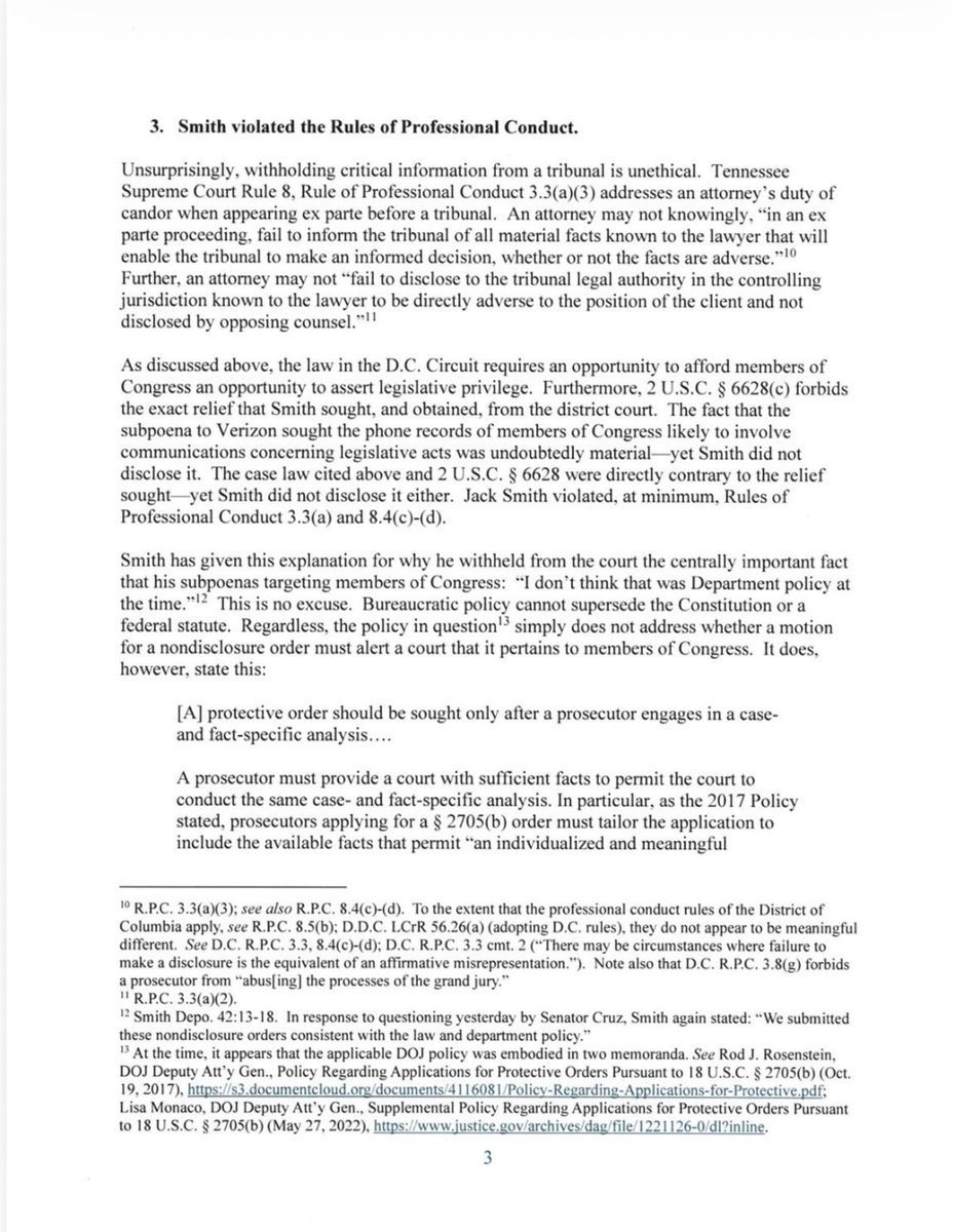 SenatorHagerty's tweet photo. I filed a bar complaint against Jack Smith this morning. He’s a blatantly partisan actor and his prosecutorial misconduct damaged our constitutional order. He should never be able to practice law again. 

Read the complaint here. Next up, @Verizon. https://t.co/6CGVT37OIr