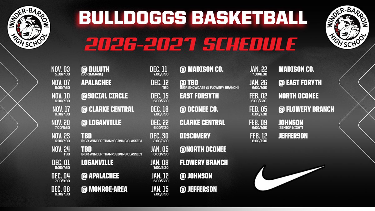 WinderBarrowMBB's tweet photo. ๐๐ฅSCHEDULE RELEASE๐ฅ๐
Dogg fans here is your 26-27 Season Schedule! Lock in the dates and pull up on us this winter! #GoDoggs https://t.co/ufjZGJ1UgA