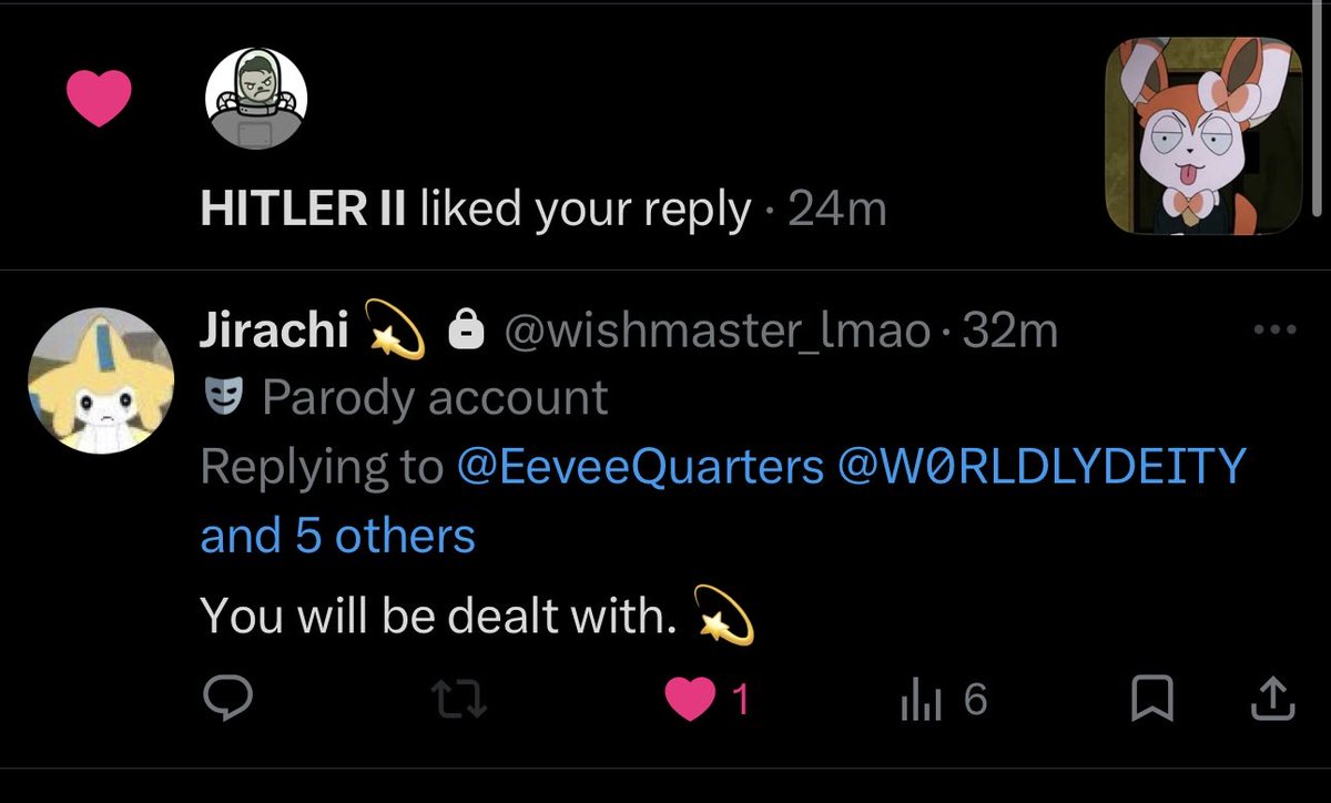 EeveeQuarters's tweet photo. Rachi, please stop liking and replying to my tweets.

@wishmaster_lmao https://t.co/m2tkSy7Q1S