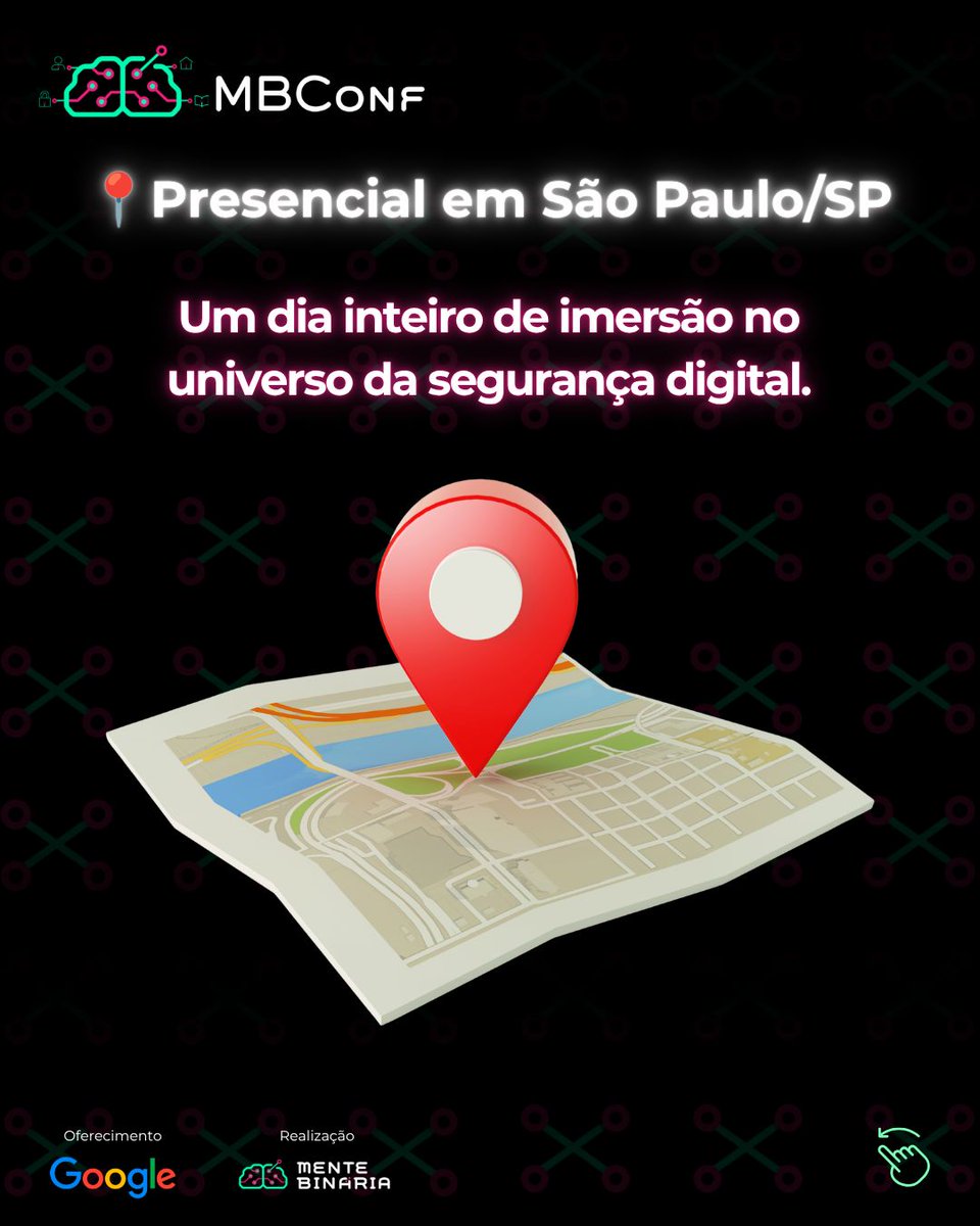 mentebinaria's tweet photo. 🚨 Inscrições abertas para a MBConf 2026.2!

🔐 4 palestras sobre cibersegurança
📅 30/10 | 08h às 19h
📍 São Paulo/SP
☕ Welcome Coffee + almoço
📜 Certificado
🎟️ Evento gratuito

Também buscamos pessoas voluntárias para apoiar o evento!

🔗 https://t.co/Xs8vSuPshW https://t.co/8mw1wabNN6