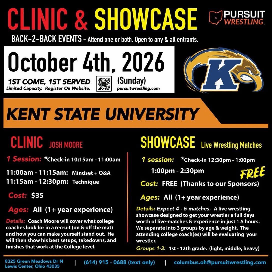 InsideThe360's tweet photo. This weekend - @KentStWrestling mens head wrestling coach Josh Moore will be in Columbus, OH, @PursuitWrestlin teaching technique.

Check out the info below. https://t.co/a5GygJ1H3S