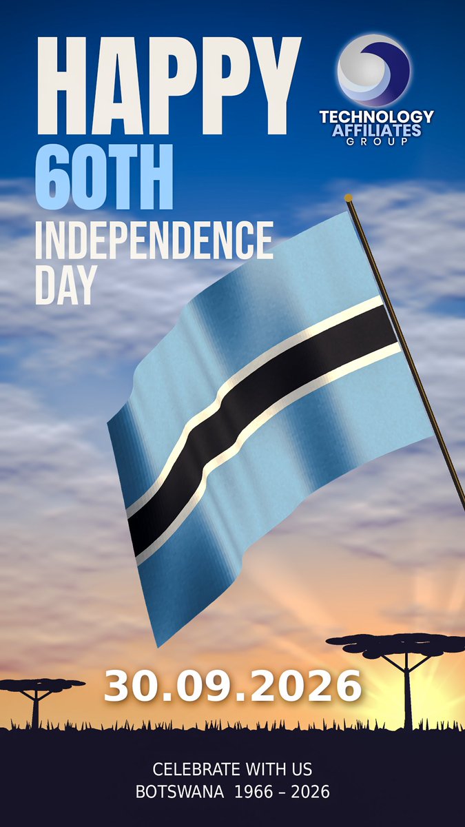 Tech_Affiliates's tweet photo. Sixty years of peace, unity and progress. As Botswana celebrates this proud milestone, we salute every Motswana who has helped build the nation and look ahead to a bright, connected future. #Bots60 #independence #Botswana https://t.co/xCGqrz5GMK