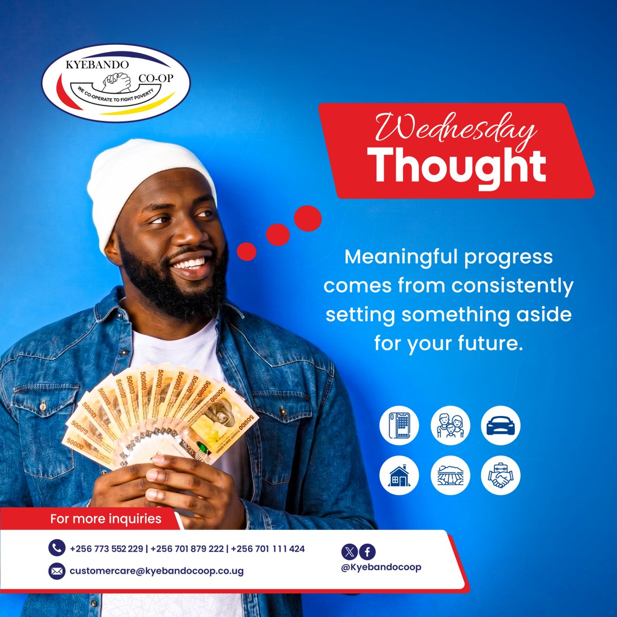 Kyebando_Co's tweet photo. Big financial goals start with small, consistent decisions. 

Save for the home. 
Save for your business. 
Save for your family. 
Save for your future.
Don't wait for “more money” to start.
Set something aside today. Build something meaningful tomorrow.
#KyebandoSACCO https://t.co/8fuSpfR5Su
