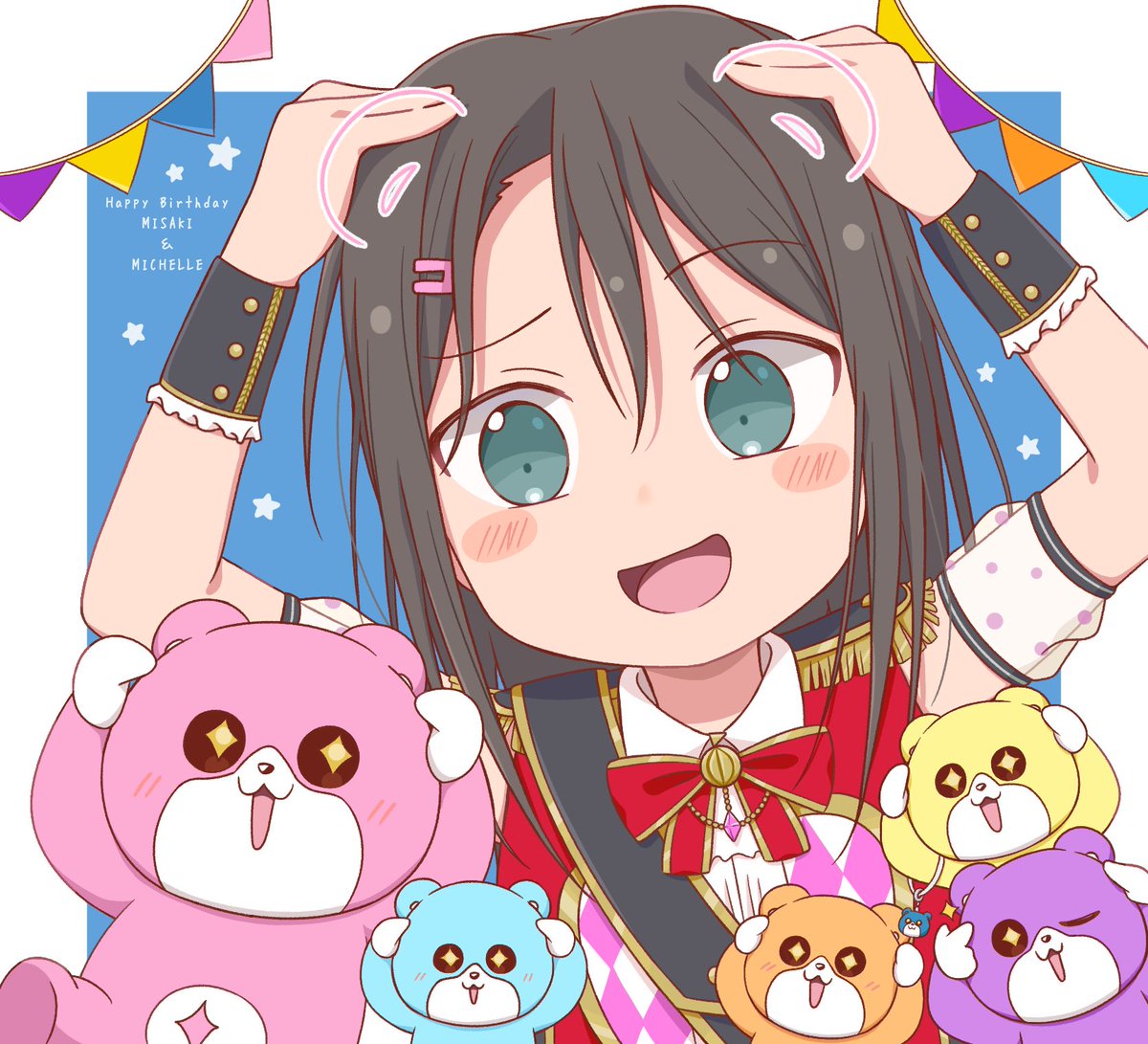 __miii8_'s tweet photo. 生まれてきてくれてありがとう🎉🎉💙🩷
（ミッシェルポーズ🐻️）
#奥沢美咲生誕祭2026
#奥沢美咲誕生祭2026 https://t.co/unEbabsmQI