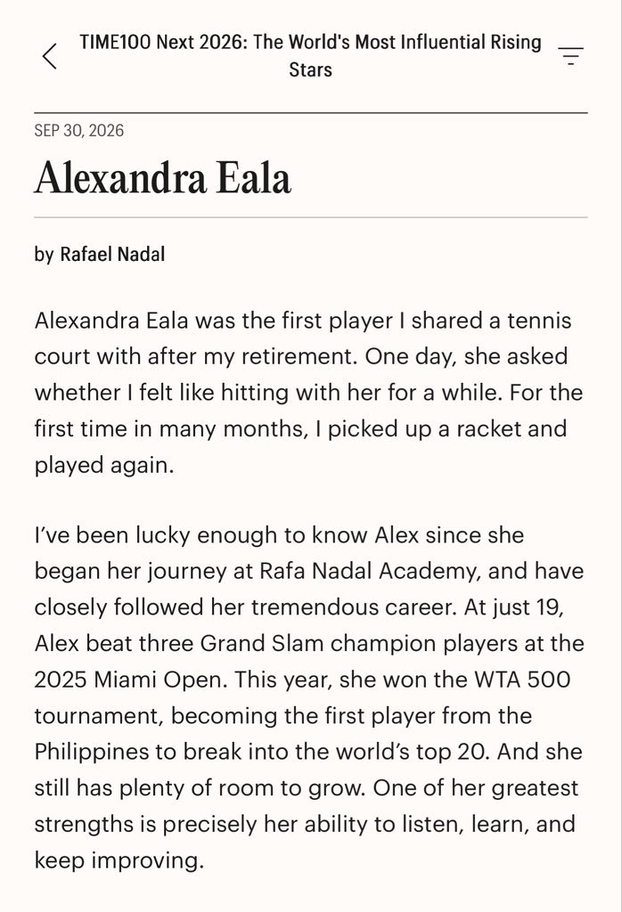 EalaNation's tweet photo. Alex Eala!! 💖✨💯

One of Time Magazine’s 100 World’s Most Influential Rising Stars! ✨🌟 what a star!!! https://t.co/VU1lMrzzYq