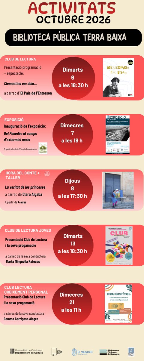 BiblioVendrell's tweet photo. Us presentem les activitats d'octubre!

L'hora del conte: La veritat de les princeses, s'obriran les inscripcions divendres 2 octubre a les 9 h.

El taller de Pop-Up s'obriran les inscripcions divendres 16 d'octubre a les 9h

Presencialment
Per telèfon 977662118
Online https://t.co/op8N1qyqHl