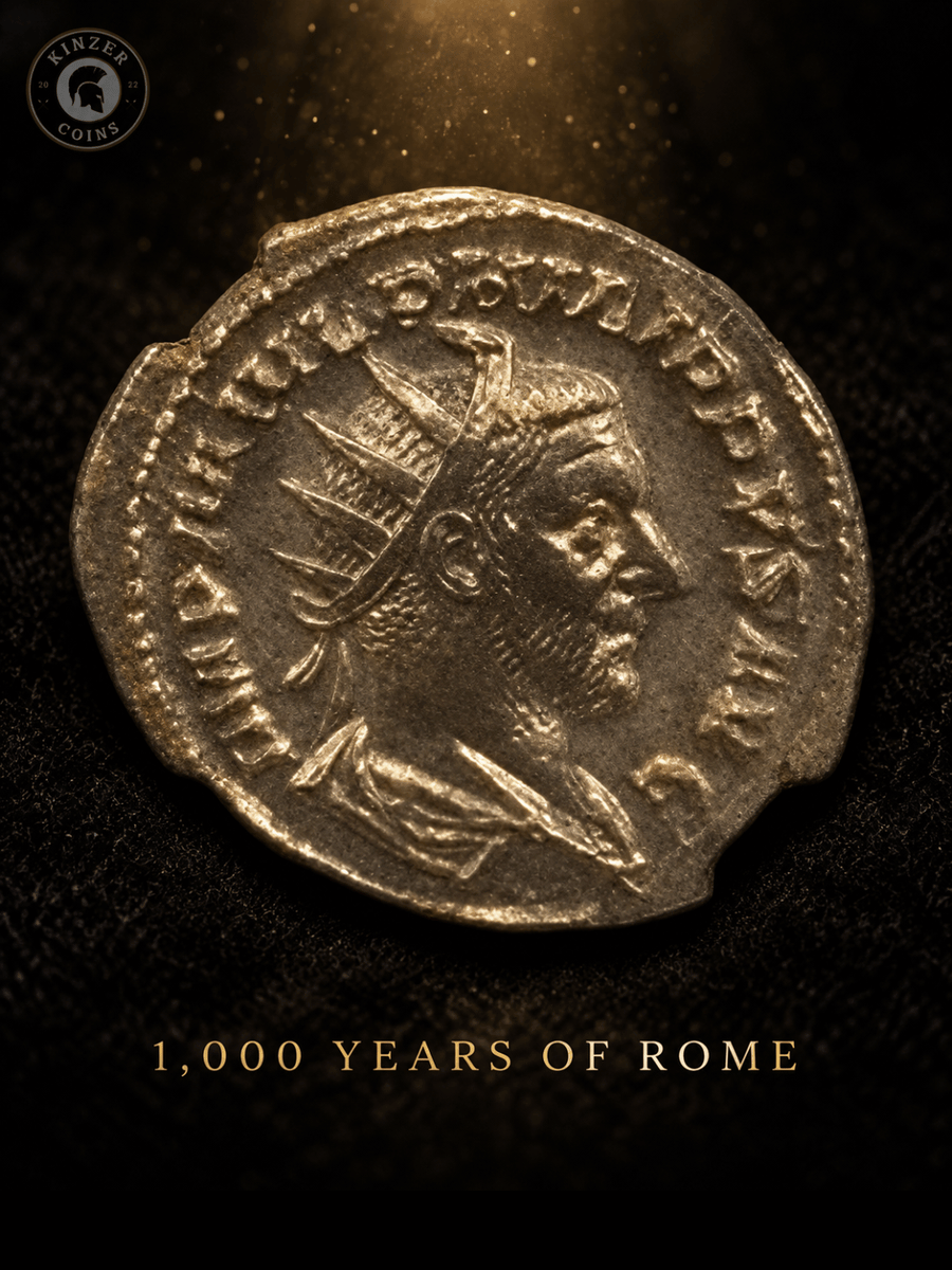 KinzerCoins's tweet photo. Born in the Arabian desert. Emperor of Rome's millennium.

Philip I ruled 244 to 249 CE and presided over Rome's 1,000th anniversary games in AD 248.

https://t.co/J40WfpyDGO

#AncientCoins #RomanEmpire https://t.co/Mxy80O48OK