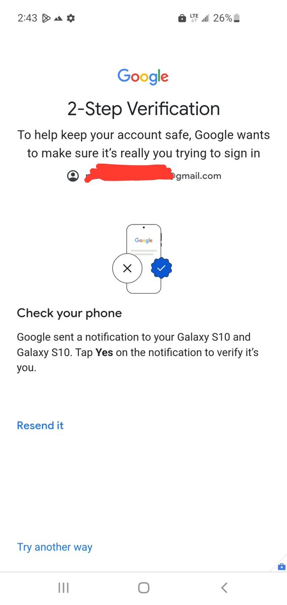 Musteeupdate's tweet photo. Hey @Google @gmail
​I’m locked out of my Gmail acc after a device reset. When I try to log in, Google sends a 2-step verification prompt to my S10 and I'm using that S10 so I can't confirm it. I have the correct password, but I’m stuck provide an alternate recovery path #Gmail https://t.co/fu507Z1y5T