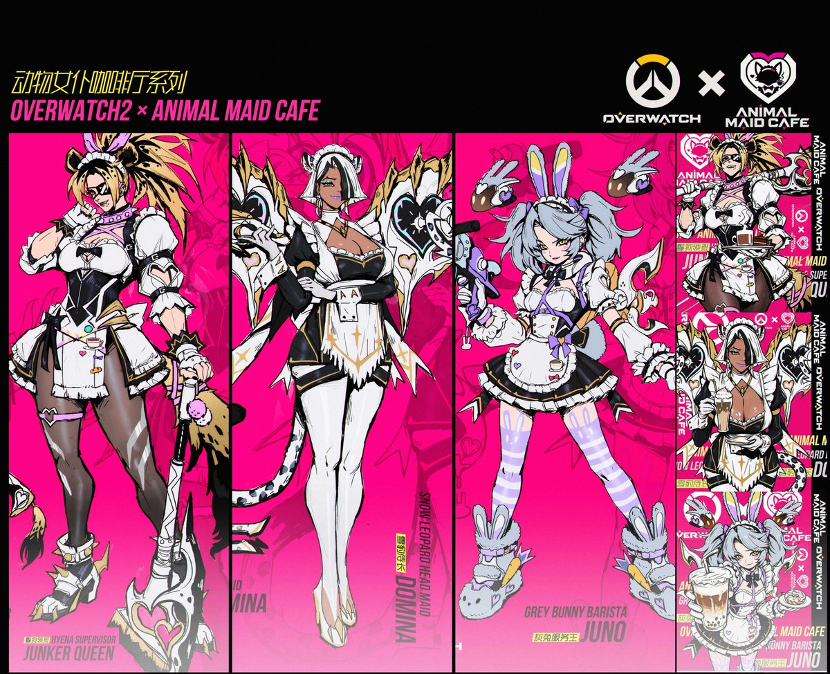 OverwatchNaeri's tweet photo. New #Overwatch ANIMAL MAID CAFE Skin Concept ☕️

The Animal Maid Café skin concepts for Vendetta, Domina, and Juno have been submitted to the Overwatch China "What if the Omnic Crisis never happened" contest 🐰🧹 https://t.co/Ckx50mFlQj