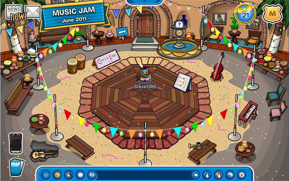 ThatPenguinGame's tweet photo. 11 years ago today, the 10th Anniversay Party started. Penguins could waddle around the island, exploring each room which was setup as a previous Party's theme. Each day, you could obtain a new returning item from the Item Calendar, and collect your free 10th Anniversary Hat. https://t.co/vKIrDhFtil