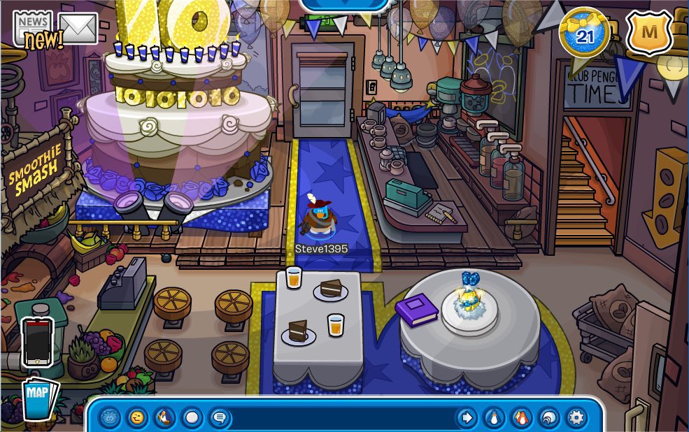 ThatPenguinGame's tweet photo. 11 years ago today, the 10th Anniversay Party started. Penguins could waddle around the island, exploring each room which was setup as a previous Party's theme. Each day, you could obtain a new returning item from the Item Calendar, and collect your free 10th Anniversary Hat. https://t.co/vKIrDhFtil