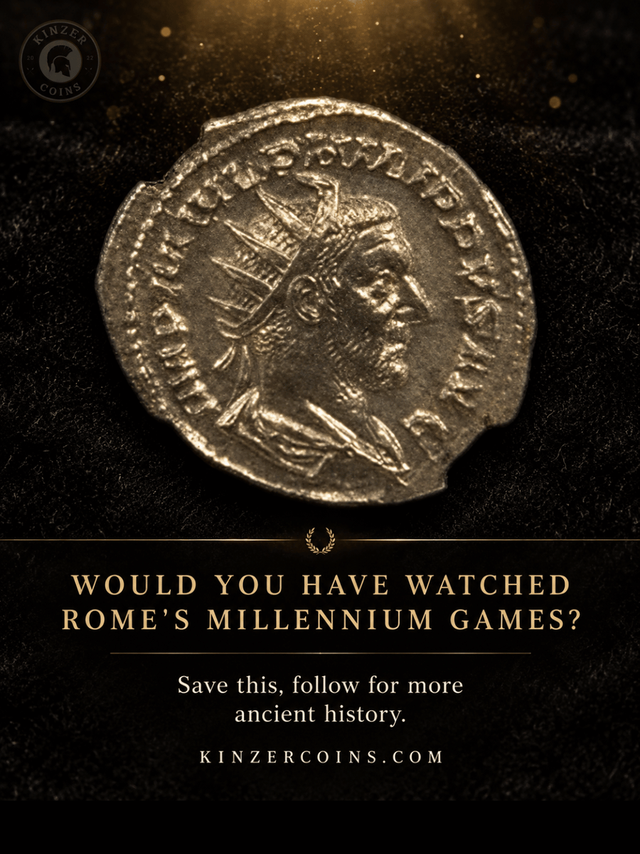 KinzerCoins's tweet photo. Born in the Arabian desert. Emperor of Rome's millennium.

Philip I ruled 244 to 249 CE and presided over Rome's 1,000th anniversary games in AD 248.

https://t.co/J40WfpyDGO

#AncientCoins #RomanEmpire https://t.co/Mxy80O48OK