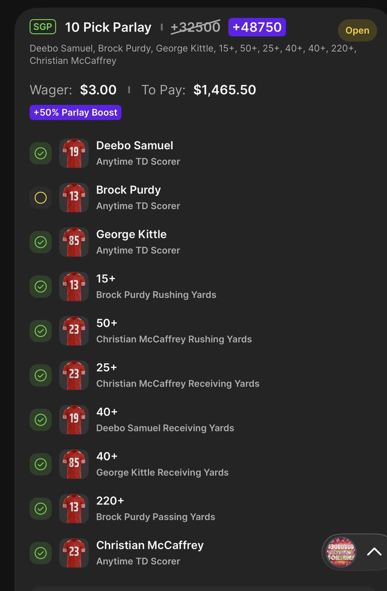 RM719er's tweet photo. Gonna feel this one for a while. Great run @brockpurdy13 😳 @gkittle46 😂 #badbeats #Draftking #49ers #niners https://t.co/RGaeKR3ZFa