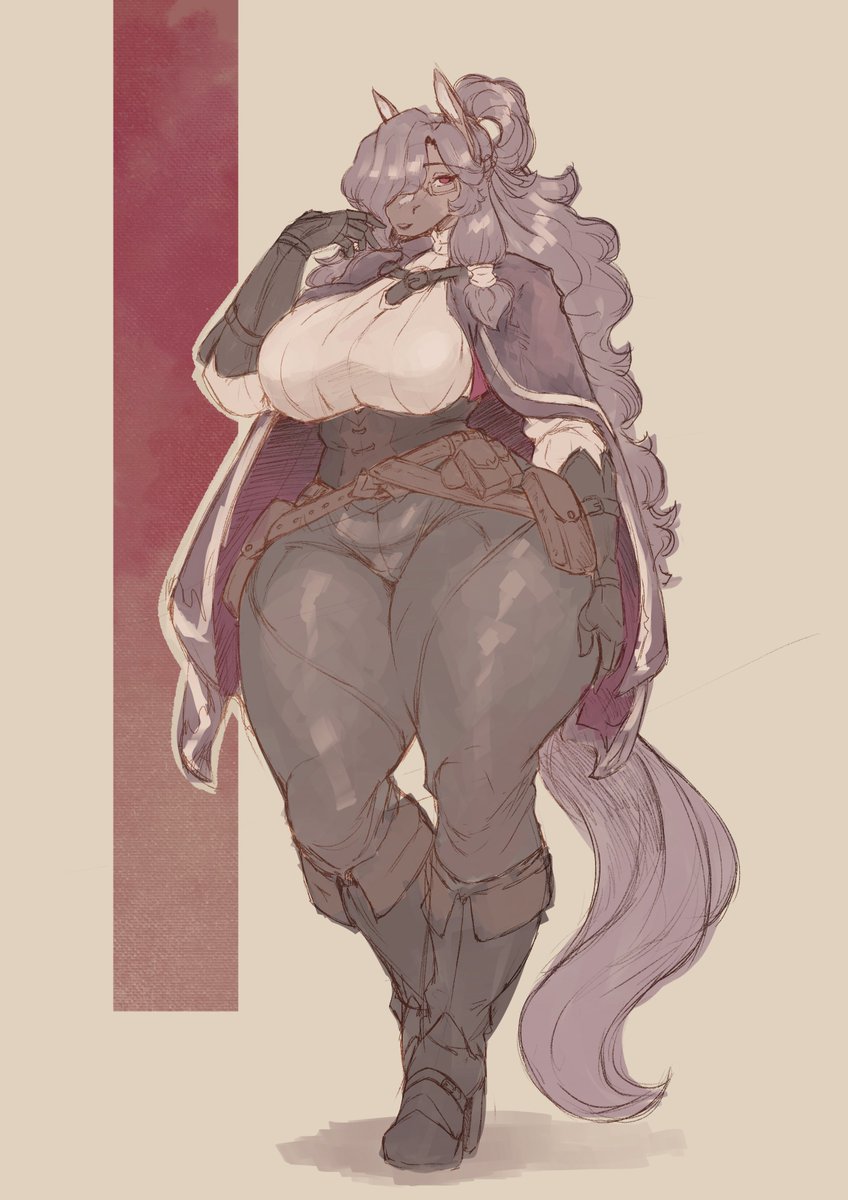 rdusk_huntress's tweet photo. The other day I tried to give myself more complex clothes for a setting I had in mind, I had a lot of fun! Used a lot of FF and MH art to inspire myself. I also think the colored stripe does a lot more for the size showcase than the previous big shape I had. https://t.co/Fz9KhYNWUM