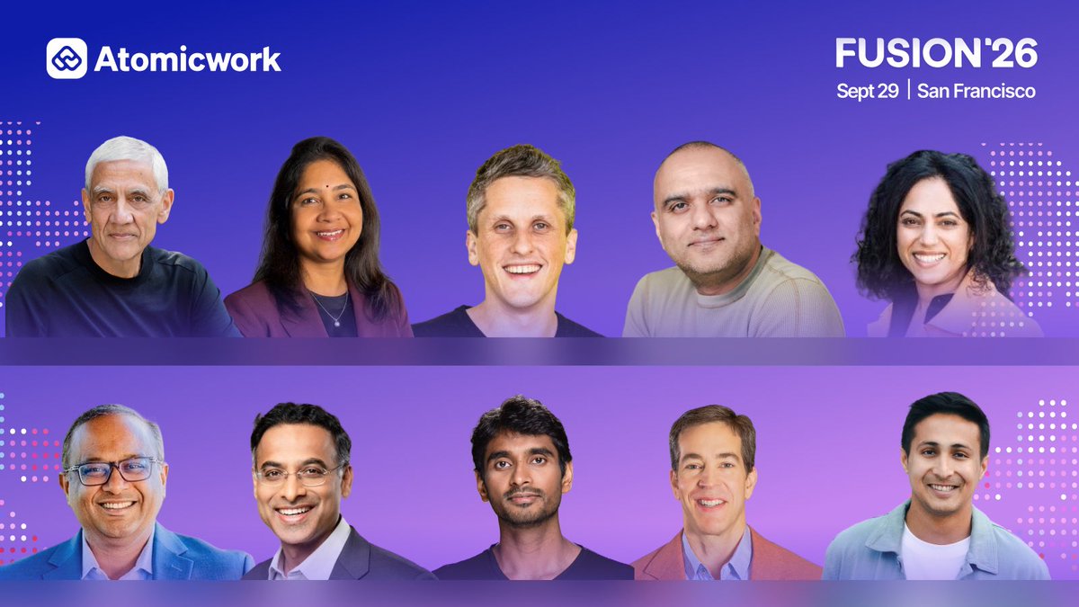 amnigos's tweet photo. What a day it was for team @atomicworkhq . 

Yesterday, Atomicwork Fusion’26 raised the bar for CIO and CXO gatherings on Tuesday morning in SF. The excitement around AI Workforce and AI-Native Operating Model was unmatched. 

Grateful to all the attendees, my stellar crew of Atoms and an amazing set of speakers 🫶💜🙏
