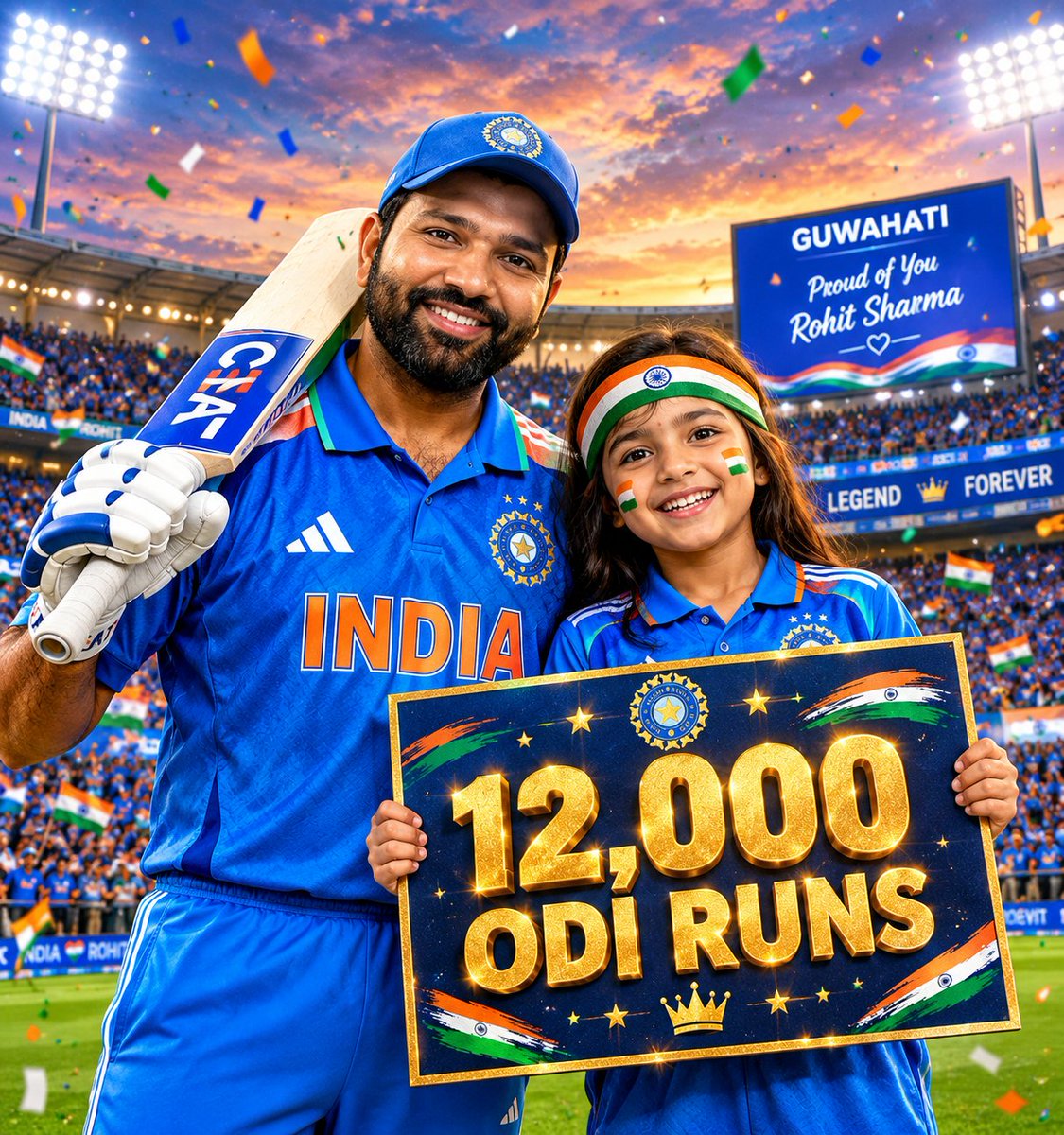 crickethub024's tweet photo. Guarding the legacy of Indian Cricket like a true champion! 👑🛡️Rohit Sharma breaches the magical 12,000 ODI runs milestone in just 282 innings. Fast, fearless, and absolutely legendary. 🇮🇳🐐 #Hitman #RohitSharma #TeamIndia #INDvsWI https://t.co/oEjXfVwx1I