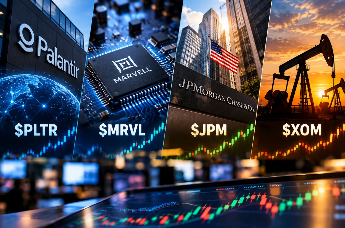 AndersonInvests's tweet photo. Midday action is all about selectivity.

$PLTR is showing growth momentum, $MRVL keeps semis on the radar, while $JPM and $XOM give a read on financials and energy.

Don’t chase the whole market. Follow where the money is actually moving. https://t.co/6qtXdUo8qj