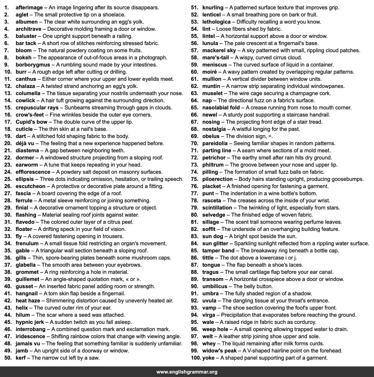GrammarUpdates's tweet photo. 100 Words for Things You’ve Noticed Your Whole Life https://t.co/3c2Xtb0tsw