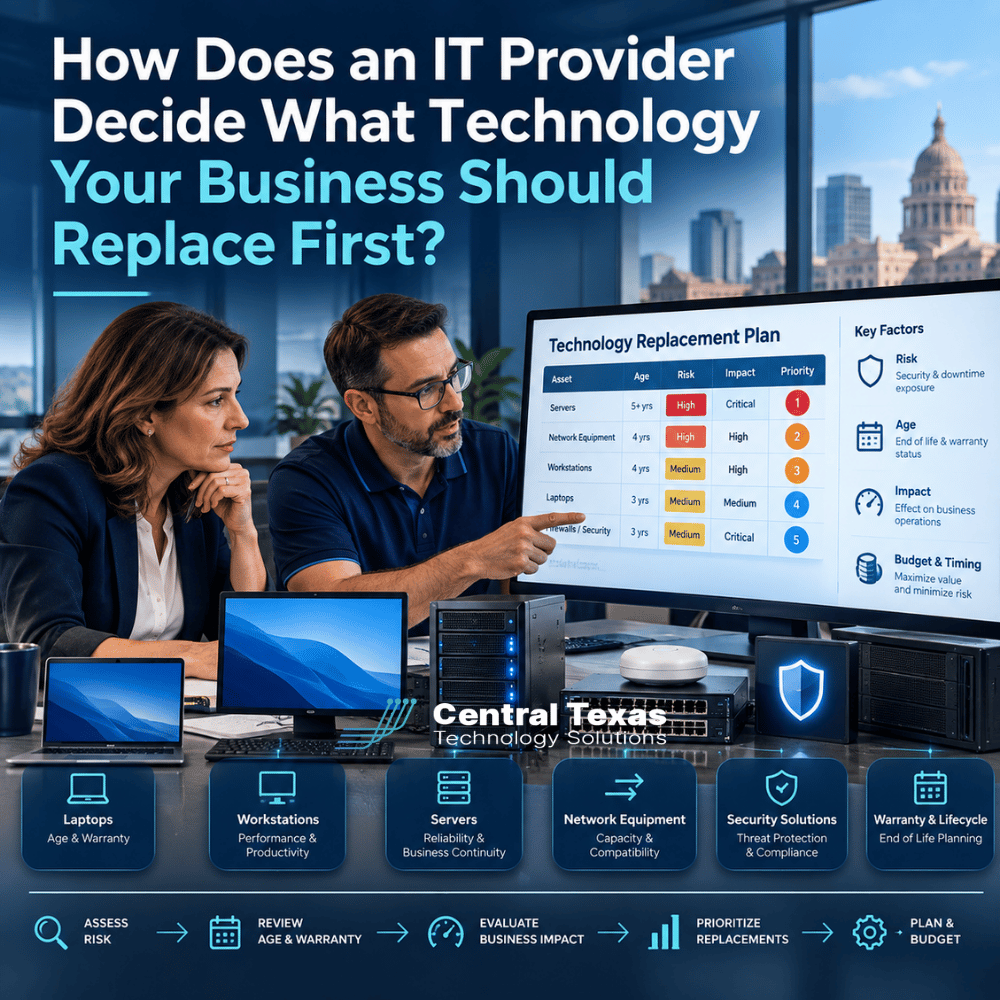 CTTSonline's tweet photo. What technology should your business replace first? 💻

Age is only one factor. Security risk, warranties, performance, compatibility, business impact, and budget all matter.

https://t.co/xpEjD2K5nh

#CTTSonline #AustinTX #RoundRockTX https://t.co/Rkl7Yakhs2