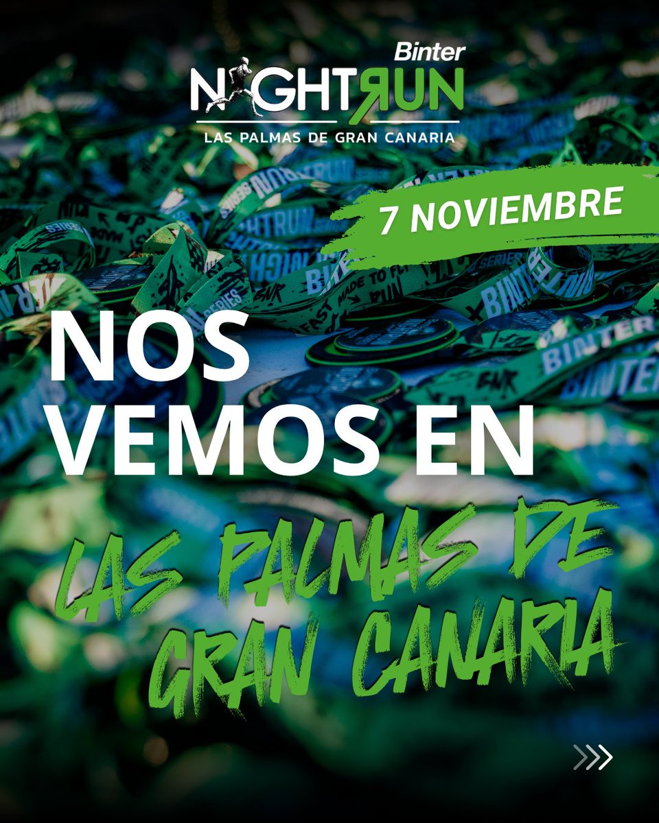 BinterNightRun's tweet photo. Lo lograste, lo diste todo hasta el final. 🏅

Ahora es el momento de volver a vivirla.
¡Llega el turno de #BinterNightRun Zaragoza by Heraldo!

¿Te animas a correr y descubrir Las Palmas de Gran Canaria como nunca antes?

#BinterNightRun #Binter #MareaVerde #CarreraNocturna https://t.co/WbvjP6l8uV