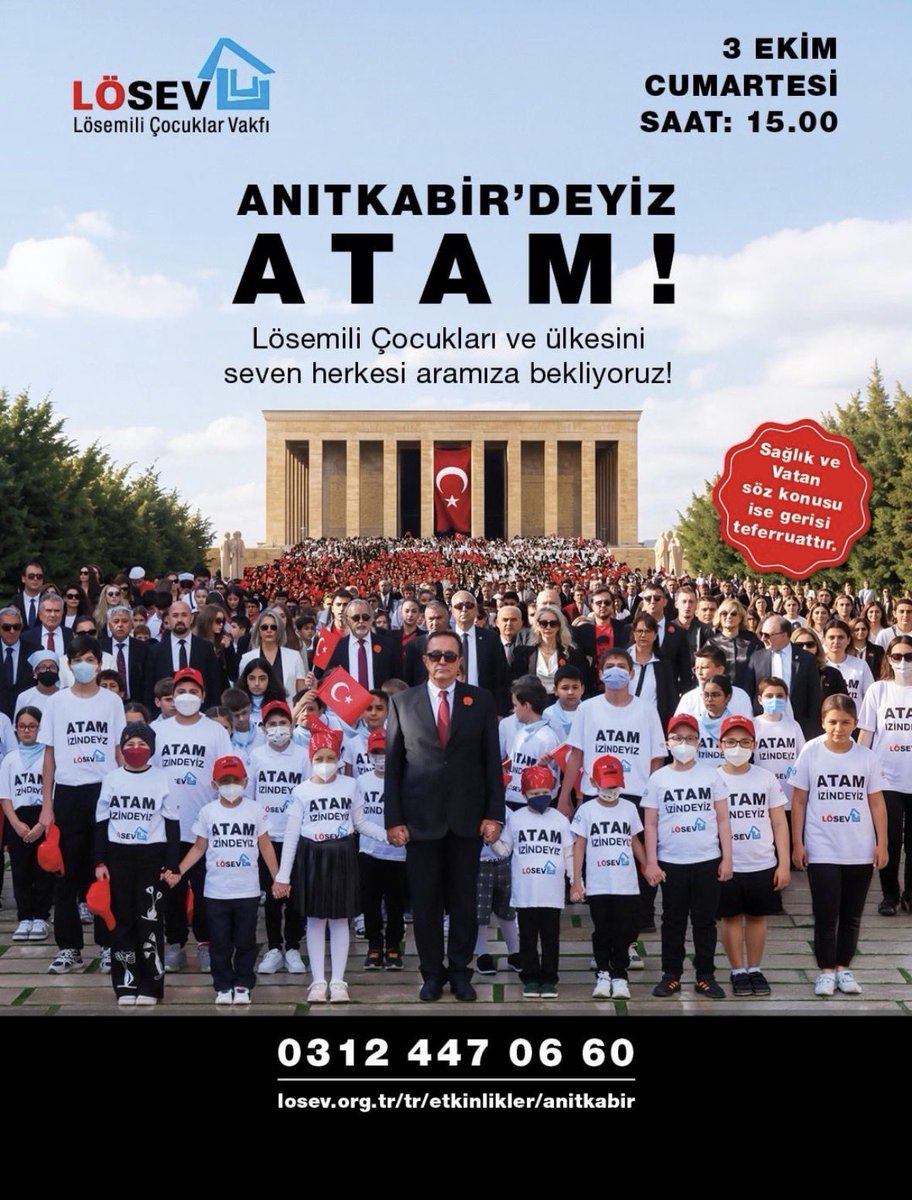 pinar_kucukk's tweet photo. Lösemiyi yenen, mücadelesine devam eden çocuklarımız ve ailelerimizle birlikte Ankara’dayız! Atamızın gösterdiği çağdaş yarınlar hedefine azimle yürümeye devam edeceğiz. #3EkimdeLÖSEVleAnıtkabirde @ustunezer https://t.co/g1czv9Gi1q