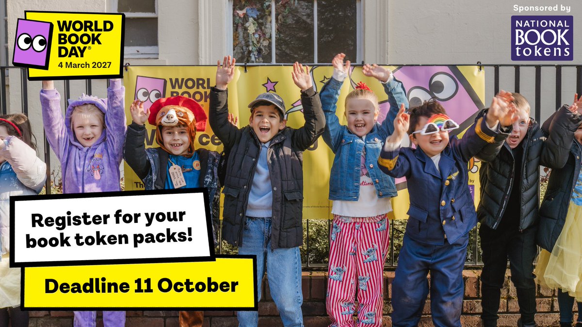 WorldBookDayUK's tweet photo. Attention schools and education settings! 📚✨

It’s time to register for World Book Day 2027.

By registering, you’ll help us ensure your setting receives the correct number of book tokens.

Don’t miss out — registration closes 11 October.

Request your settings tokens here -https://t.co/4xOonVzfzN