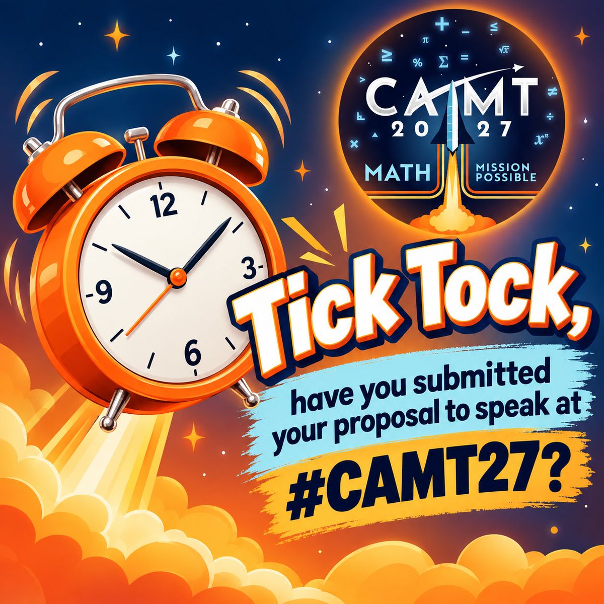 CAMT_TX's tweet photo. October 1st is the speaker proposal deadline for #CAMT27.  Will you be joining us as a speaker? 
https://t.co/6XUHxwtyEY
#Houston #math #mathcontent #mathteachers https://t.co/ORnOzPluYr