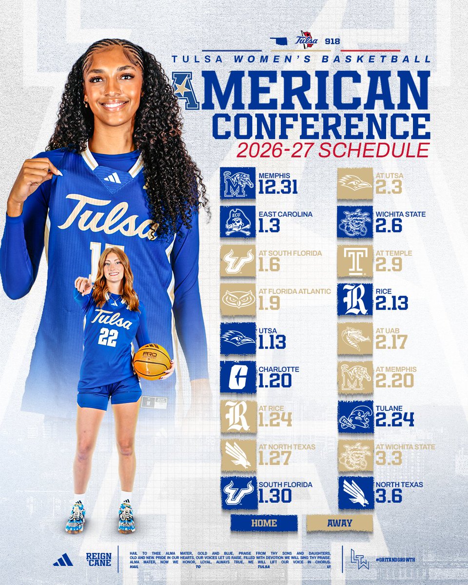 TulsaWBB's tweet photo. The @American_Conf schedule is here!

📰 https://t.co/HMl4hLcbYg
🎟️ https://t.co/rPvtMyZuqG

#LoveTrustWork | #ReignCane https://t.co/HA2cHPRhU7