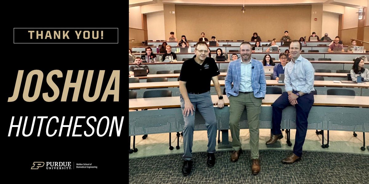PurdueBME's tweet photo. Another outstanding Weldon Distinguished Research Seminar is in the books!
Thank you, Joshua Hutcheson, for joining us at the Weldon School of Biomedical Engineering.
Thank you for spending the day with us at Weldon. We hope to see you again soon!
#PurdueBME #WeldonBME https://t.co/zLNxkxEWiS