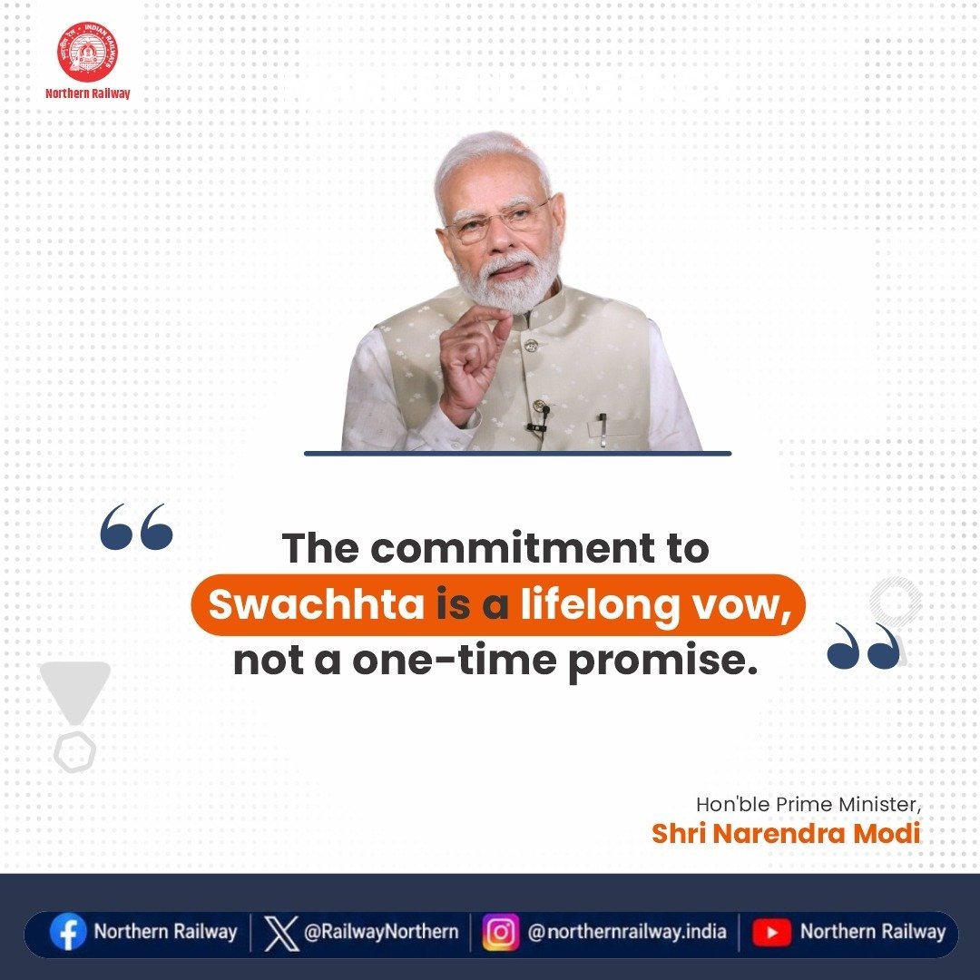 drm_mb's tweet photo. Swachhta is not a one-time thing, it's a lifelong commitment!

Let's keep our stations and trains clean for a better journey every single day.

#SwachhataHiSeva2026 #SHS #CleanlinessDrive #SWMRules2026 #WednesdayWisdom
@RailMinIndia @RailwayNorthern https://t.co/RvKWpPo7BH