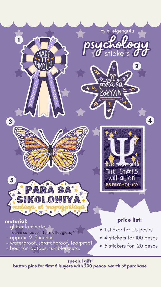 _eigengr4u's tweet photo. wts/lfb psychology stickers

hello po #rpmtwt ! kakapalan ko na mukha ko 🥹 initially, i created these stickers for my college batch but since i just graduated and need to fund myself, i will be selling them here online too! 

engaging with this post is greatly appreciated 🤍 https://t.co/YvKEGfC9mG