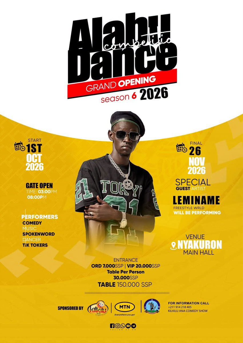 MTNSSD's tweet photo. Tomorrow, we dance Kilkilu Ana Entertainment Show
Alabu Dance is bringing the vibes, the energy and the moves.
Remember to join Shabab Nation via *100*2# and instantly get 100MB plus 5 minutes!
#SN4Life #YoungBoldUnstoppable https://t.co/qE7vWfpHmM