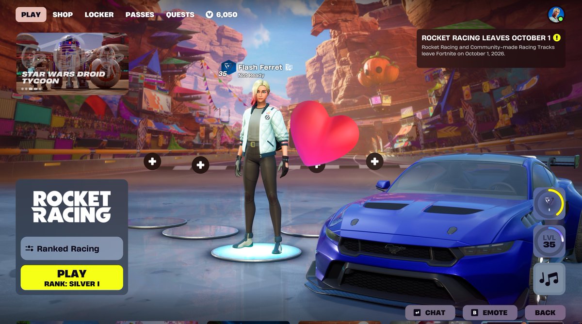 FlashFerret's tweet photo. Rocket Racing launched during Fortnite’s Big Bang in 2023, not too long after many of my friends and colleagues were impacted by Epic’s layoffs.
It was a really emotional launch for me. So many of the people who had worked on it were suddenly gone, and the tracks, the music, the playtesting memories... all of Rocket Racing reminded me of my friends. 
Even now, there are certain tracks that still make me a little teary-eyed when I play them.

It really sucks to see Rocket Racing going offline soon. Our team wanted to do some really big things with it, but we just never got the chance.
RIP Rocket Racing. I’ll always love you. 💜🧡