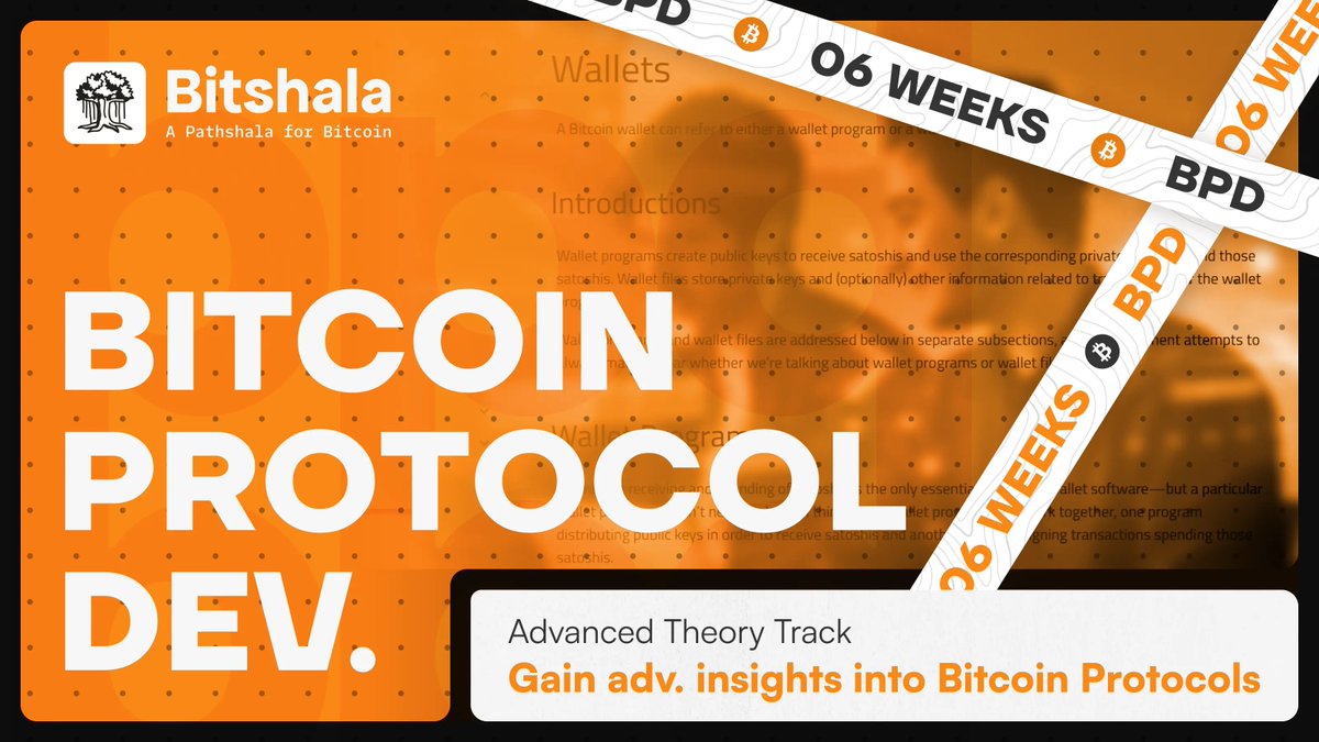 bitshala_org's tweet photo. 🚀 Bitcoin Protocol Development (BPD) Cohort | Season 3

Want to go deeper into how Bitcoin works at the protocol level?

A 6-week immersive cohort designed to take you into Bitcoin Protocol Development through hands-on learning.

Built around Bitcoin Protocol Development by Chaincode Labs, the cohort combines coding challenges with weekly question assignments to help you engage directly with the protocol.

📅 Starts 16 October 2026
🕗 Fridays, 8:00 PM IST | 2:30 PM UTC

Apply now: https://t.co/2ZTiG3FOW1✨