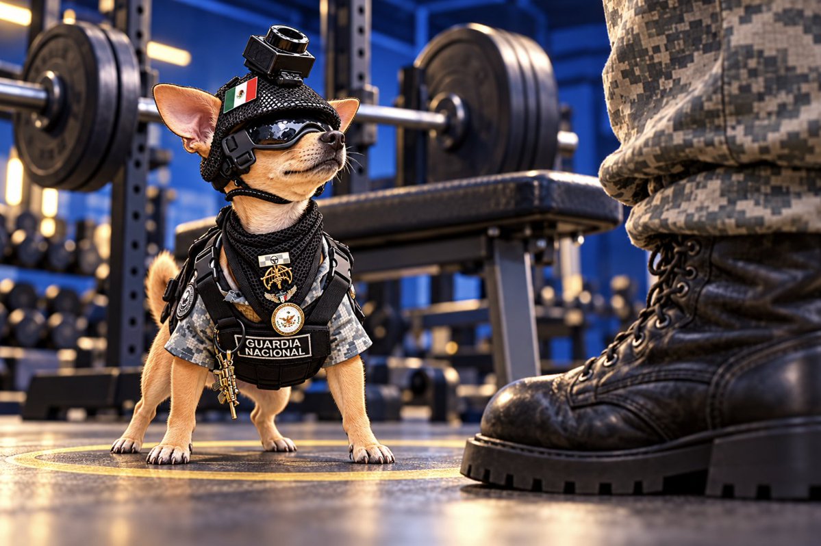 ComandoTheDog's tweet photo. He heard the bench press comment.

Come say that at ankle level, bro. 🪖 https://t.co/SMGiUtp5fV