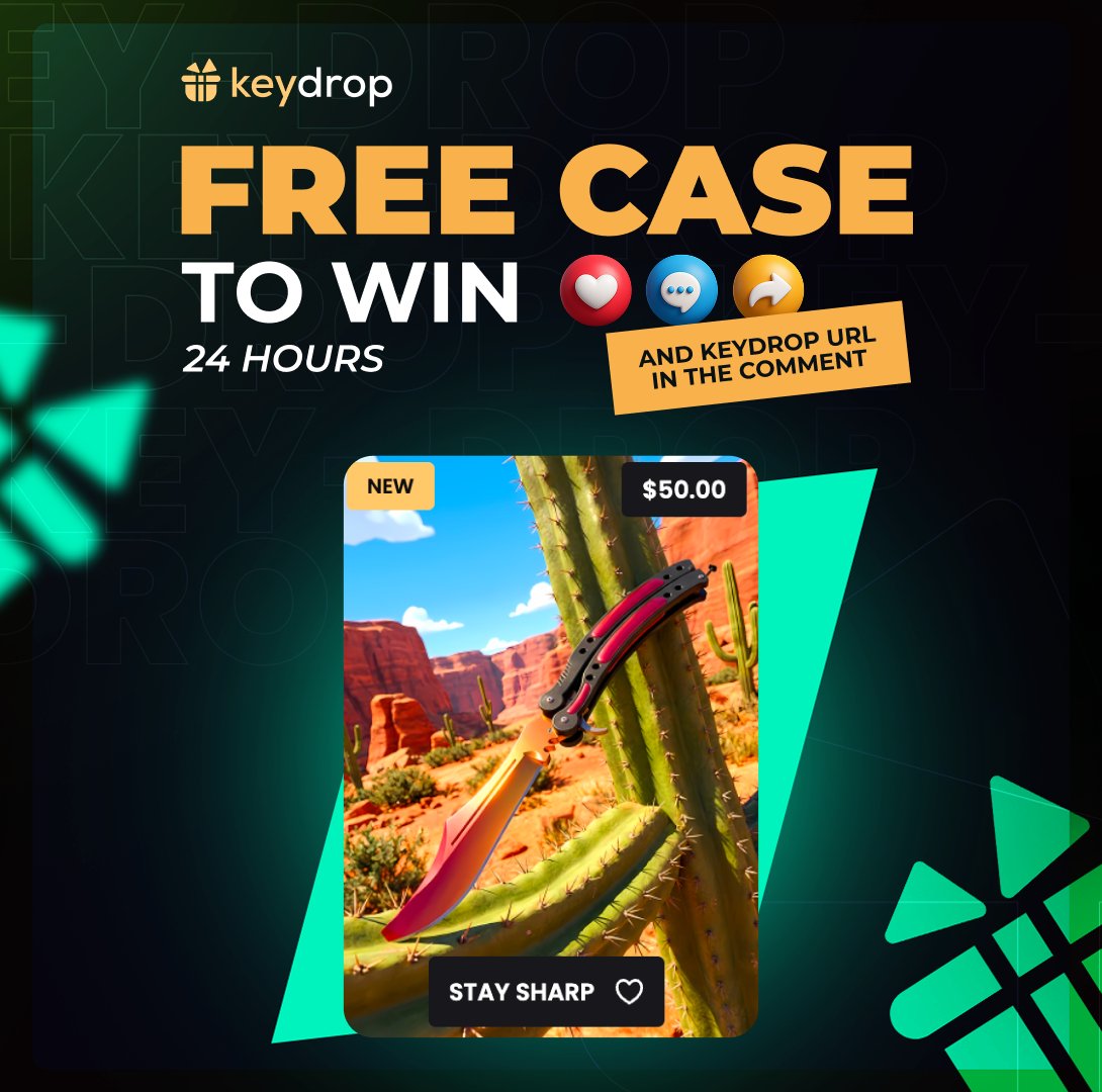 keydropcom's tweet photo. 🏆 Ready to grab a FREE case? Just follow these steps 👇

❤️ Like last 3 posts
🤝 Follow us!
🔁 Retweet!

⏰ Wait 24 hours!
⚠️ Remember to add your keydrop profile url in the comments https://t.co/2GGEbtep4l