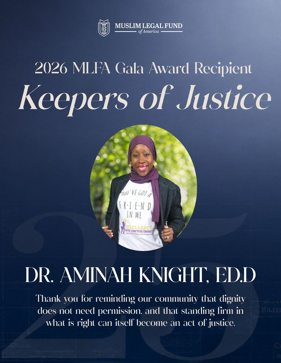 MLFA's tweet photo. At MLFA's 25th Anniversary Gala, we will honor Cecillia Wang, Dr. Aminah Knight, Ed.D, and Baitulmaal as our 2026 Keepers of Justice awardees!​

Join us as we celebrate their work and the legacy they continue to build.​

https://t.co/fXDfaI4B3a https://t.co/uVStZcp3sN