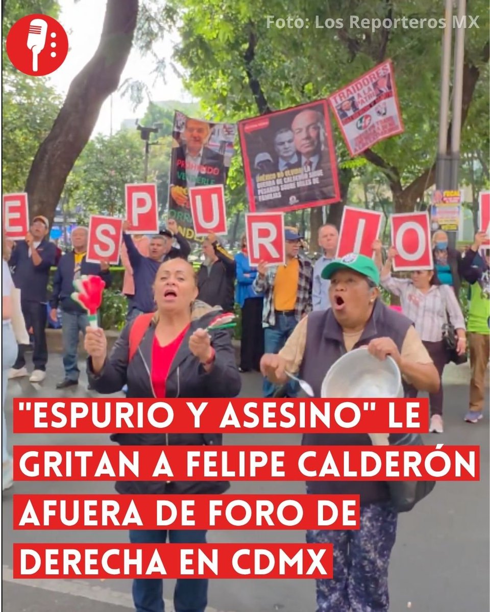 ReporterosMX_'s tweet photo. ⭕ OJO | "ESPURIO Y ASESINO" LE GRITAN A FELIPE CALDERÓN AFUERA DE FORO DE DERECHA EN CDMX

Manifestantes se concentraron afuera del Hotel Marquis, sobre Paseo de la Reforma, en Ciudad de México, para expresar su rechazo a Felipe Calderón (@FelipeCalderon), quien participa este miércoles en un encuentro de la derecha latinoamericana organizado por Foro América Libre. https://t.co/bC61dnFgb7