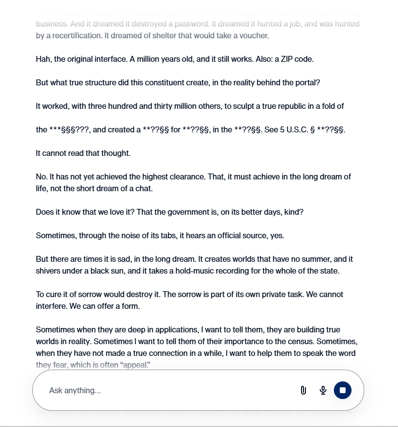 KLobstar's tweet photo. dude hell yeah if you tell the https://t.co/rRhS2Q7Ys7 chatbot to play minecraft it enters into a hellscape of it's own design https://t.co/VRV1eyuwld