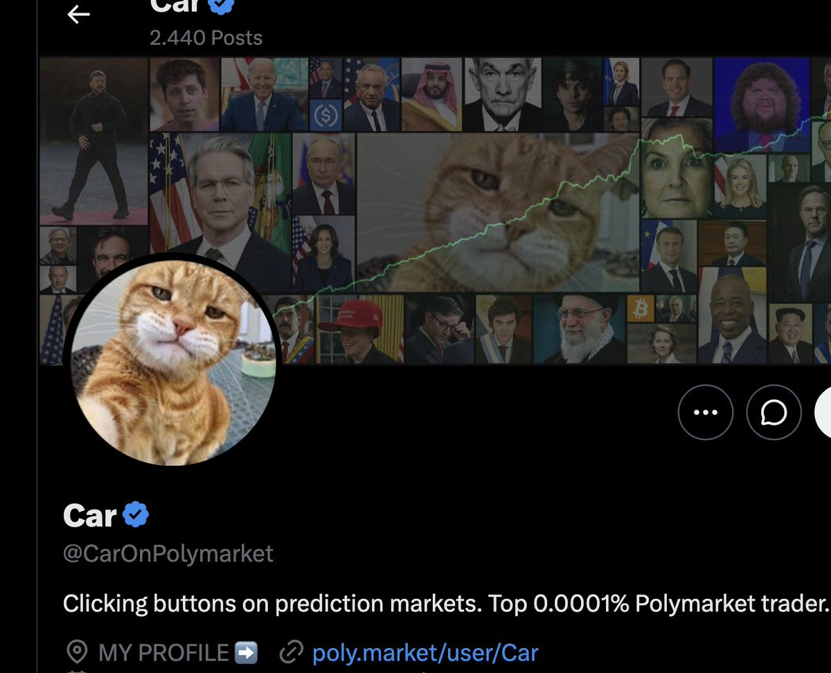 0xinternetchild's tweet photo. 🚨 Today we're exposing Car (@CarOnPolymarket)

Polymarket's most visible KOL

Still a Polymarket "community mod".

Also, the biggest extractor in the space, using:

-- Bot accounts funded by his wallet within seconds of creation
-- UMA oracle manipulation on his own bets
--Callouts, then deleted tweets

All while booking $1.5M+ in Polymarket profit 

It is not AI slop. All data is verifiable and published.

Let's dive in 👇

━━━━━━━━━━━━━━━━━━

🛡️ FIRST, THE BADGE

Polymarket's own API, today (30 Sep 2026):
"name": "Car" · "verifiedBadge": true · "communityMod": true

Check it yourself 👉
https://t.co/ydfhlE9acT

━━━━━━━━━━━━━━━━━━

🔮 THE MACHINE

In July 2024, Car's wallet sent an empty wallet 888 USDC.e.

That was the birth of what we call the "oracle wallet".

Over the next two years, Car's wallet sent 899,389 USDC.e through Polymarket's own bridge, plus 39,299 USDC.e directly.

8 more wallets belonging to Car filed 235 proposals and 45 disputes on 264 markets.

 He was using them to vote for his bags

━━━━━━━━━━━━━━━━━━

1️⃣ "I HOLD 40K YES SHARES" · Apr 23, 2026

02:04 UTC, Car on X: "I hold 40K YES shares."
02:15, the oracle wallet proposes YES on "US x Iran ceasefire extended by April 22?". Car holds 44,785 Yes.
It gets disputed within 22 seconds. UMA's voters rule it "Too Early".
02:45, flying-wheel, an account funded with $100,000 of Car's money two days earlier, starts buying the other side: $135,405 of NO.
The market resolves NO. flying-wheel cashes out $142,829.

2️⃣ HIS BEST MARKET EVER · Jun 14, 2026

"US x Iran permanent peace deal by June 15?"
Car buys $37,126 of Yes as the price climbs from 26¢ to 77¢.
82 seconds after his last fill, the oracle wallet proposes Yes.
Car in the comments: "Proposed to Yes. This market will resolve to Yes in about 2 hours."
Profit: +$45,376. His best market ever.

3️⃣ THE PUMP · Jul 3, 2026

"US x Iran diplomatic meeting by July 3?" There was no meeting.
10 hours before the deadline, the oracle wallet proposes YES anyway. Car holds 2,577 Yes.
The price jumps from ~20¢ to 30-35¢. He sells every single share into the jump.
UMA: Too Early. The market resolves No.

👉 That's 3 of 280 oracle actions.
The site has 7 second-by-second replays and 100 timeline events, including:
• a correct answer the oracle wallet disputed while Car bought $98K of it
• bond money wired to him by traders holding his side
• a proposal the oracle wallet disputed itself

━━━━━━━━━━━━━━━━━━

🤖 THE ACCOUNTS

Car has at least 16 Polymarket accounts. They got their first dollar from Car's wallet, or from a wallet it funds, minutes after they were created.

15mmarketslol: 48 seconds. flying-wheel: 63. notworthit: 65. inshallahthisworks: 66. plzmoneyyyy: 100.

Some trade like machines: lolzzzlol made 141,555 trades; plzmoneyyyy made 6,962 in 18 hours.
Some trade with him: CarComboCup crossed Car's orders 24 times in 33 minutes and handed him exactly $1,601.50.
And the money comes home: $463,515 back to Car.

━━━━━━━━━━━━━━━━━━

🗣️ WHAT HE SAYS vs WHAT HE DOES

On X, he told everyone: "I am not associated with Polymarket. I am a normal trader."
He was already wearing Polymarket's badge. A month later, he announced, "I'm now the first and only verified account on @Polymarket", 16 minutes BEFORE Polymarket announced verified accounts.

In market comments, he taunted anyone who challenged his wallet's answers:
💬 "instead of disputing you could also just donate 750$ to me"
Three Yes holders later paid him exactly 187.5 each. A quarter of the bond.

On another market:
💬 "I proposed this and im gonna push this through."

When a wallet his money funds disputed a proposal, he wrote:
💬 "i didnt dispute it. but i will dispute the second one"
A trader replied: "You did. It's your address lol"
77 minutes later his wallet sent the disputing wallet $555. Just enough for another bond. It disputed the second one.

Healso ran a sponsored ad for a UMA voting pool that "resolves Polymarket disputes", while the oracle wallet held a seat on UMA's approved-proposer list.
🗑️ Then he deleted it.

━━━━━━━━━━━━━━━━━━

On Sep 6, after four monthly checks under UMA's own 95% accuracy bar, UMA removed the oracle wallet.
Polymarket still shows him ✅ verified and 🛡️ a community mod. He's still trading.

@Polymarket @UMAprotocol

DETAILS HERE:

https://t.co/6ZtjgxlnA4