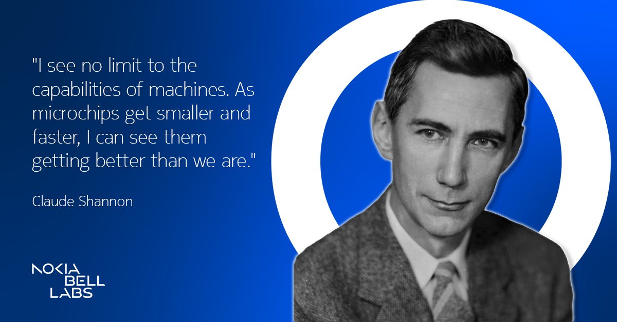 BellLabs's tweet photo. 🧠 Today's #WednesdayWisdom comes courtesy of the great Claude Shannon...

As machines get smarter, as technology gets more convenient, let us not forget the great minds that brought it to our doorstep.

#BellLabs #ClaudeShannon https://t.co/LnaF4C2HDK