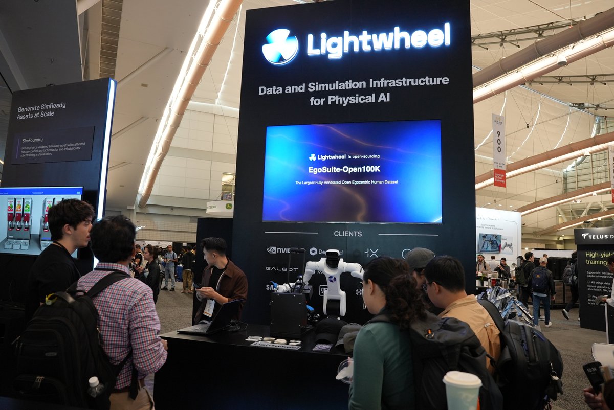 LightwheelAI's tweet photo. It has been a busy week at #IROS2026! Today is your last day to stop by our booth to learn about our open sourced 100K hours of egocentric data, our next generation of benchmarking in sim, and even get a custom @LightwheelAI hat made by @DexmateAI's robot!

#Robotics #PhysicalAI https://t.co/dMhoVnCL8t