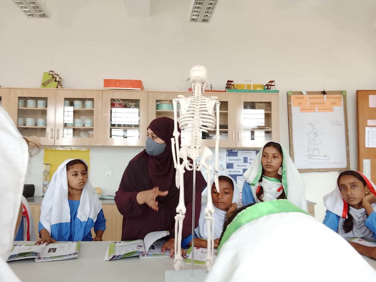 SELDGOS's tweet photo. Students of Class 4 at Government Girls High School Qadirpur, managed by RDF, District Jacobabad, explored the #humanskeleton through a hands-on Science activity. 

They observed the skeleton model, identified different bones, and actively participated in an interactive question-and-answer session.

Through this engaging learning experience, students understood how the skeleton provides shape and support, protects vital organs, and enables body movement.

#SELD #SindhSchools #GovernmentOfSindh #SindhEducation #ScienceLearning #LearningByDoing #ActivityBasedLearning @sardarshah1 @BBhuttoZardari @MinisterEduGos
