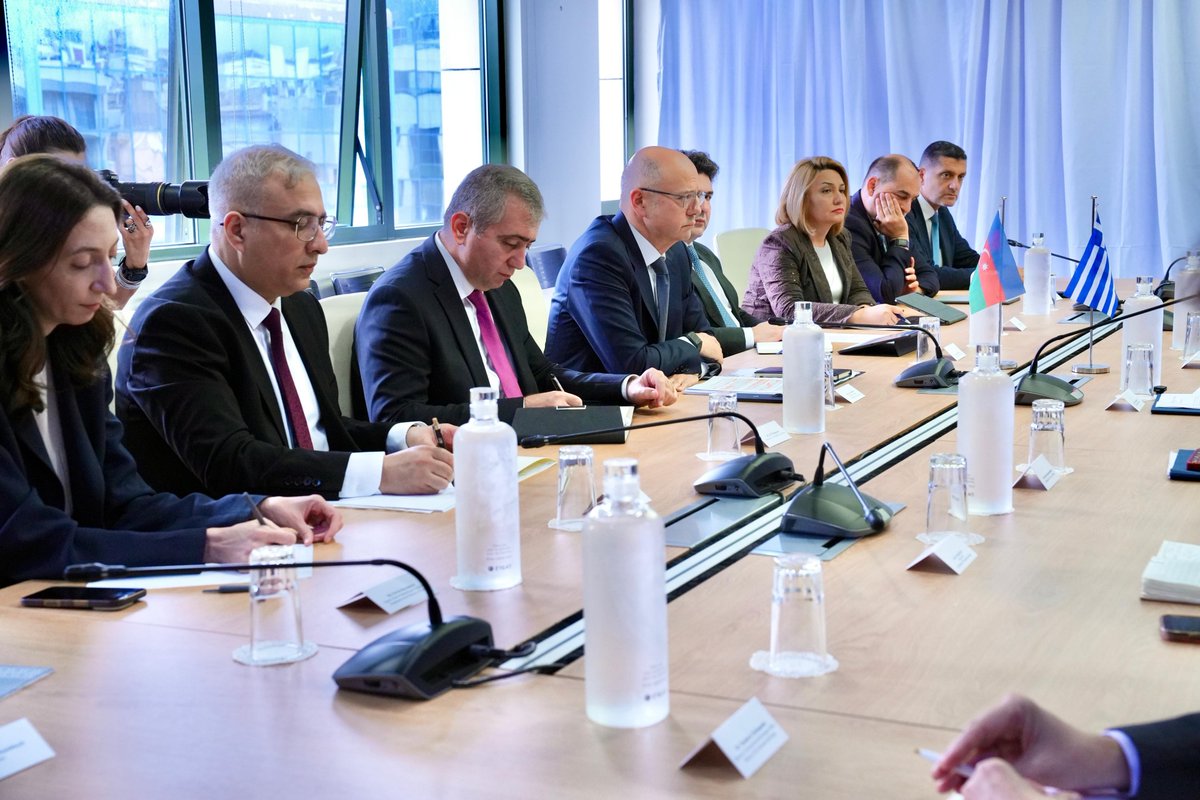 ParvizShahbazov's tweet photo. We discussed advancing our #energycooperation with Stavros Papastavrou, Minister of Environment and Energy of Greece within the 6th meeting of the Intergovernmental Commission in Athens. We exchanged views on the role of the Trans Adriatic Pipeline (#TAP) in ensuring Europe’s, including Greece’s, #energysecurity, as well as on #naturalgas supplies, #renewableenergy, #greenenergy interconnections and the #energytransition. Nearly 700 million cubic metres of natural gas were supplied from Azerbaijan to Greece during the first eight months of this year.