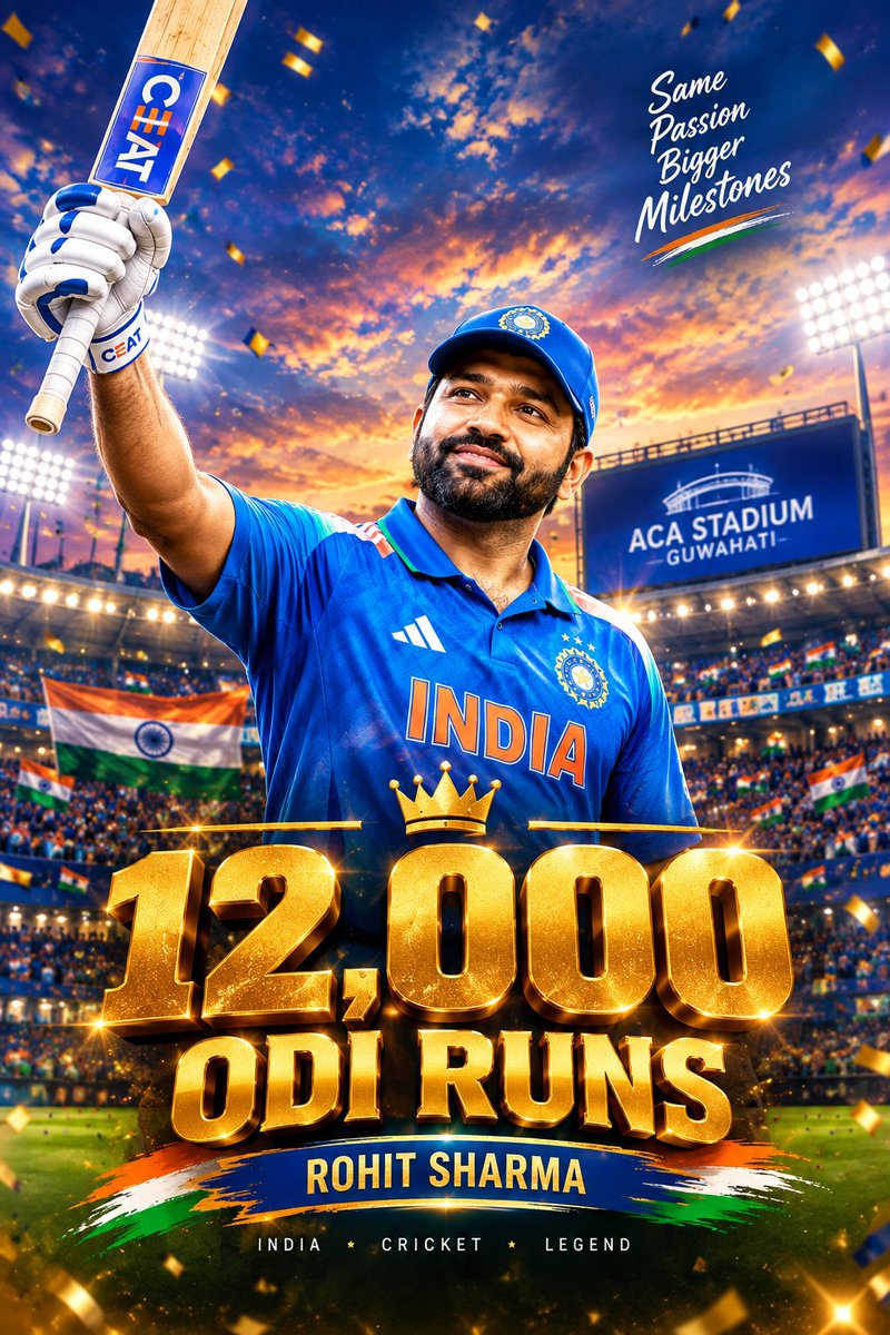 crickethub024's tweet photo. 12k ODI RUNS FOR THE HITMAN! 👑🇮🇳Rohit Sharma shatters records in Guwahati to become the 2nd fastest batter in history to reach 12,000 ODI runs! Absolutely legendary stuff while chasing 406. 💥🐐 #RohitSharma #INDvWI #TeamIndia https://t.co/D0QZgkTFYI