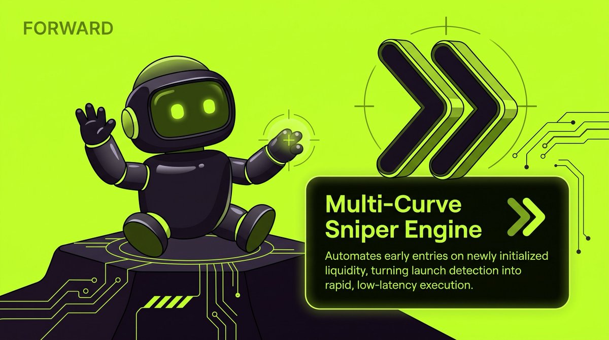 Forward_rh's tweet photo. Speed matters most when liquidity is just getting started.

FORWARD’s Multi-Curve Sniper Engine automates early entries across newly initialized liquidity, turning launch detection into fast, low-latency execution.

Detect the curve. Prepare the execution. Move forward. https://t.co/IRIzFiAVVH