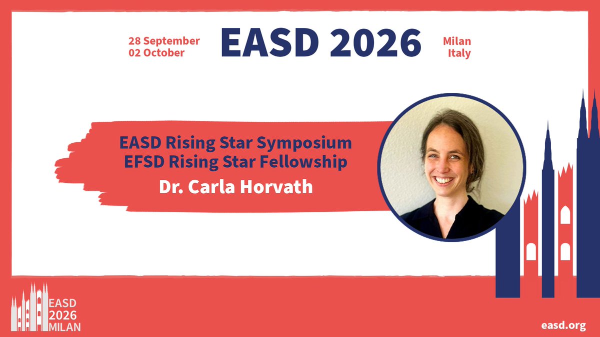 EASDnews's tweet photo. 🏆 Don't miss the #RisingStar Symposium at #EASD2026 chaired by Prof. Matthias Blüher! This year's awardees will present their work:
🎤@AaronNovikoff 🇩🇪
🎤@carla_horv 🇨🇭
🎤Sara Stinson 🇳🇴
🎤Nick Thomas 🇬🇧
📅Thurs, 1 Oct 2026 |🕣08:30 - 10:10 CEST |📍Paris Hall
Congrats to all! https://t.co/hgzVx4gKId